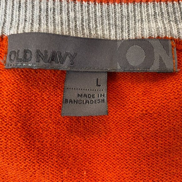 Old Navy Mens Sweater Large Pullover V-Neck Cotton Blend Orange V-Neck Knit - Picture 2 of 9